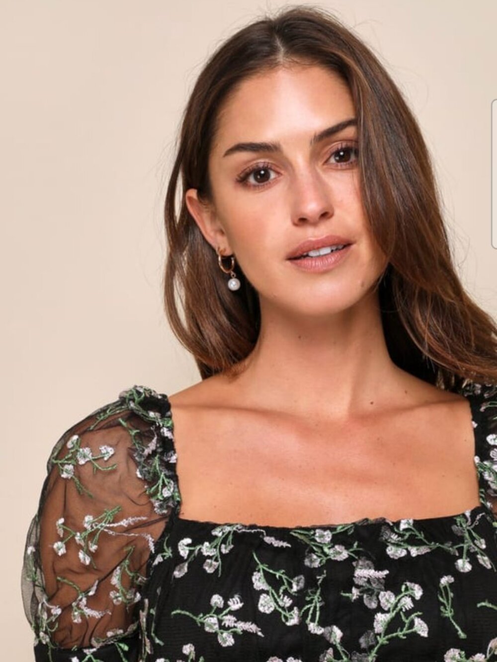 Lulus Black Short Sleeve Dress w/ Embroidered Flowers XXS - Picture 4 of 4